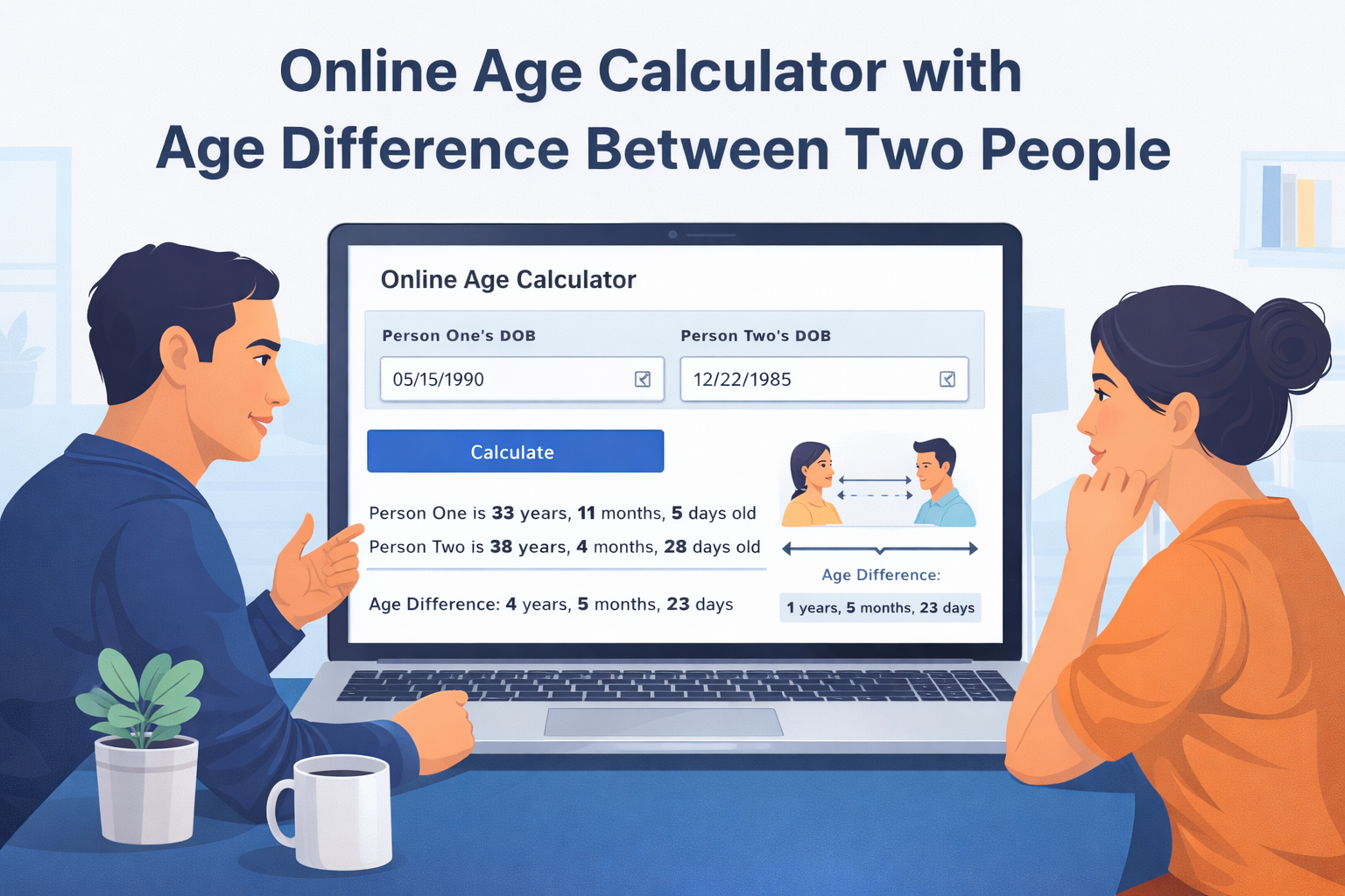 Online age calculator with age difference between two people